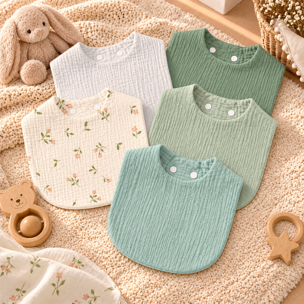 Bavoirs bébé tout doux – Lot de 5 🤍
